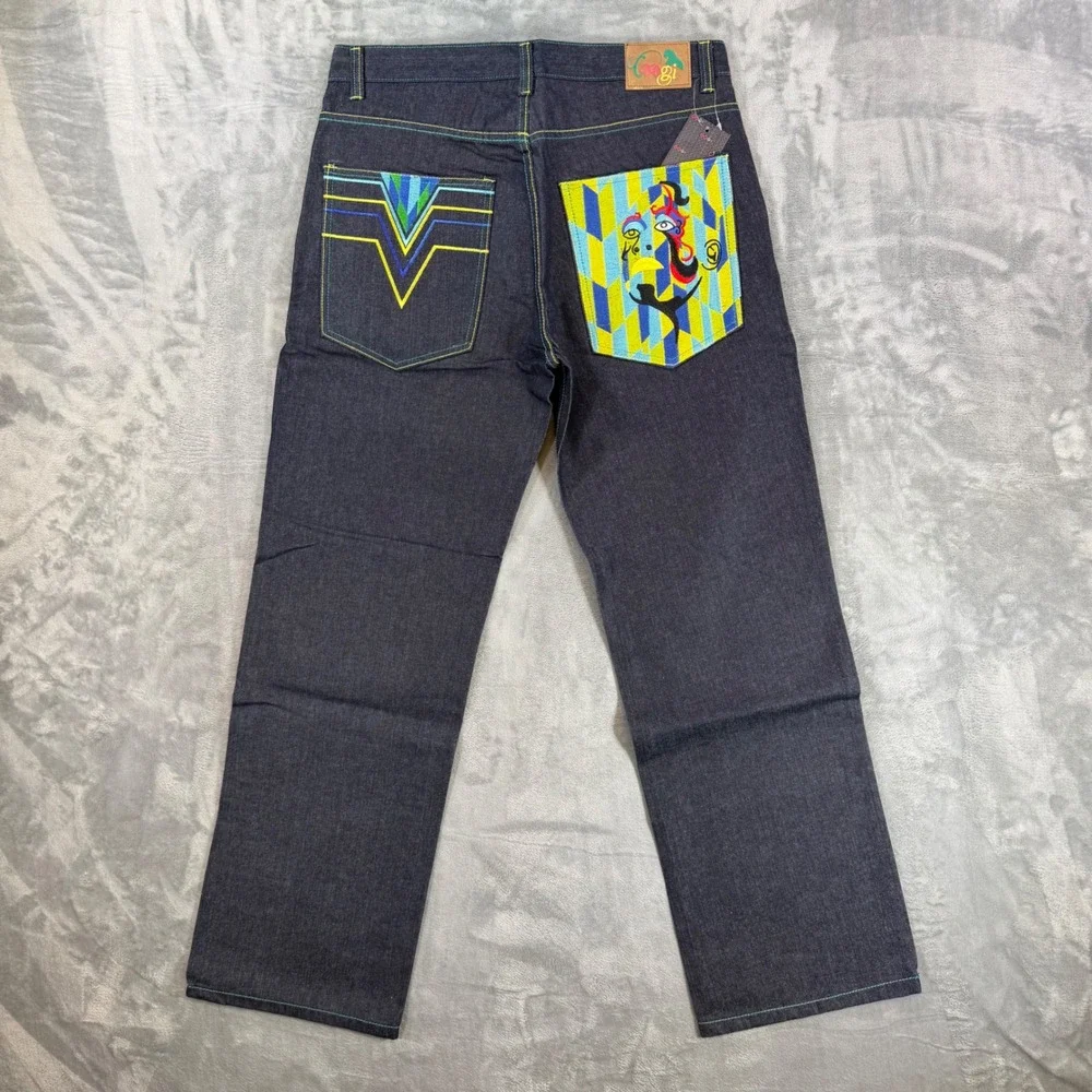 Vintage COOGI Embroidered Straight Jeans Men's 36x34 Dark Blue Denim Pants NEW